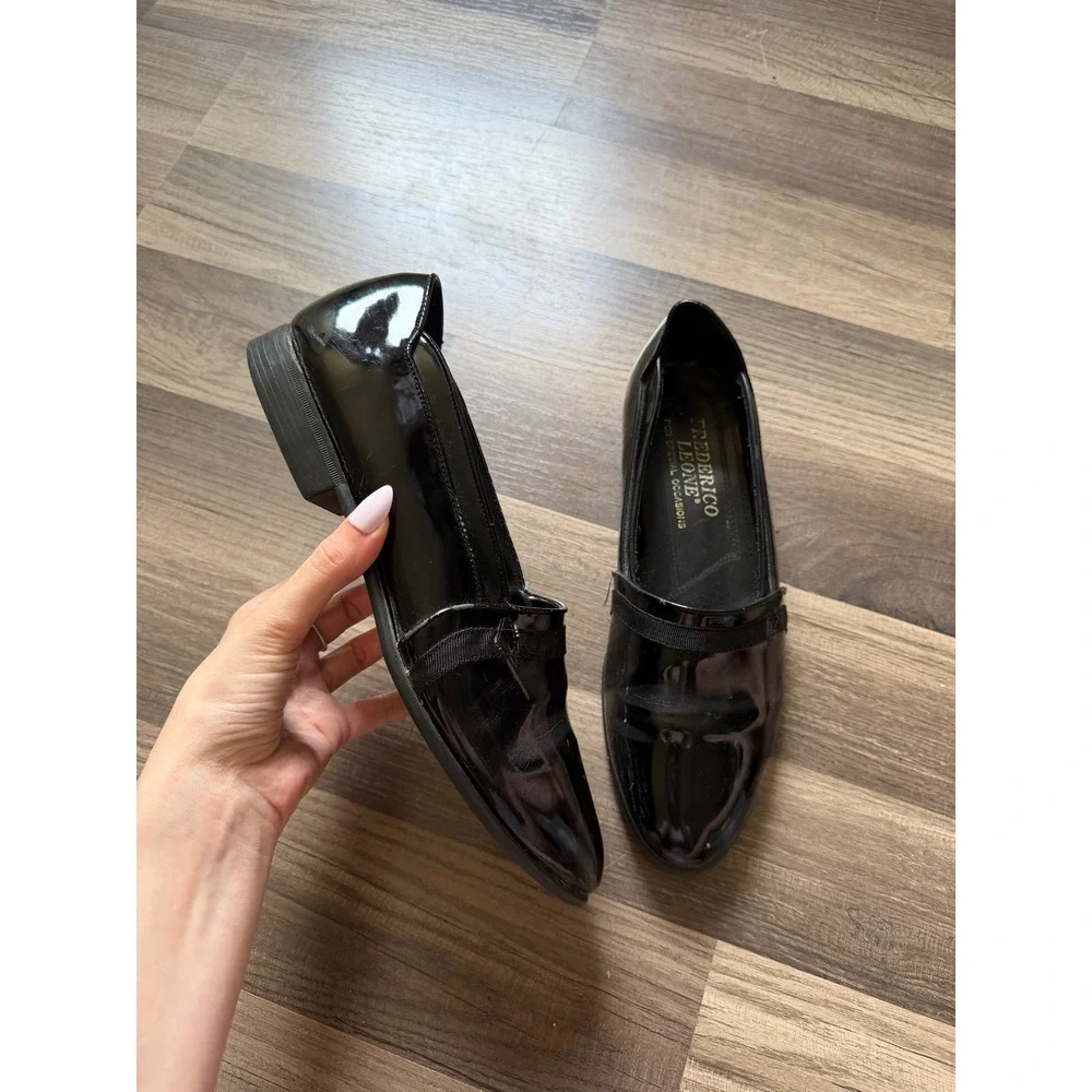 Frederico Leone Loafers Mens 9.5 Black Good Patent Formal Tuxedo Shoes